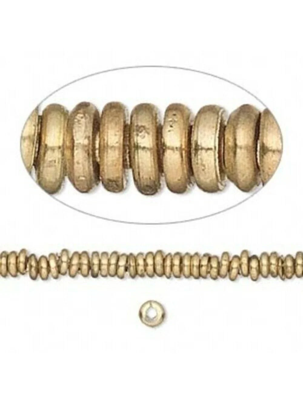 50 Solid India Raw Brass 4x1mm Flat Round Heishi Rondelle Handcrafted Beads